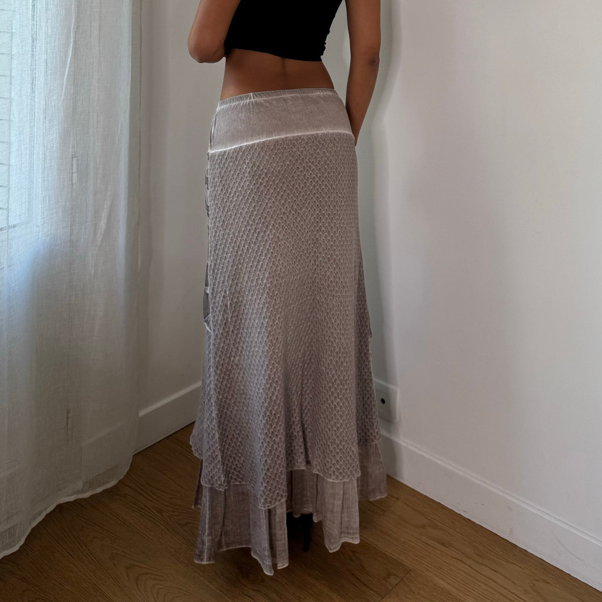 Euro Vintage Embroidered Knit Maxi Skirt
