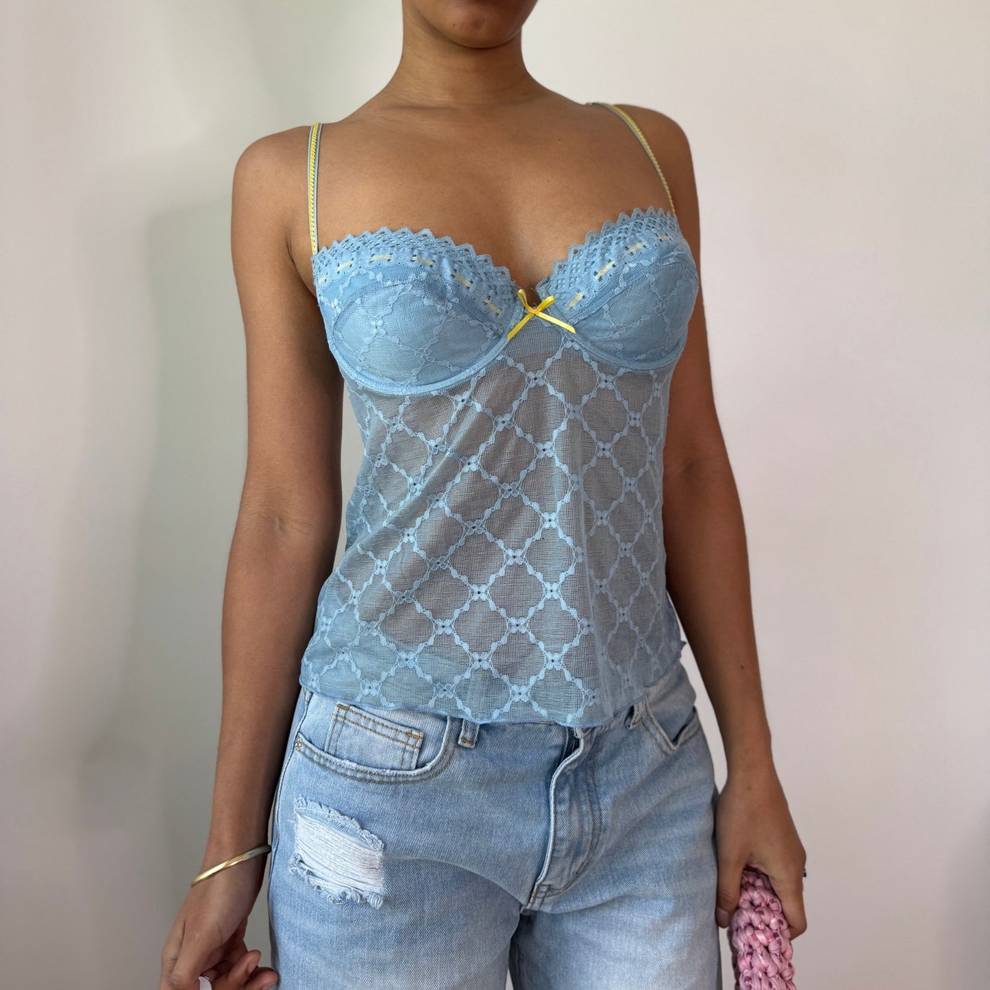 Vintage Baby Blue Lace Bustier Cami Euro Y2K Lingerie Top (S) ⠀