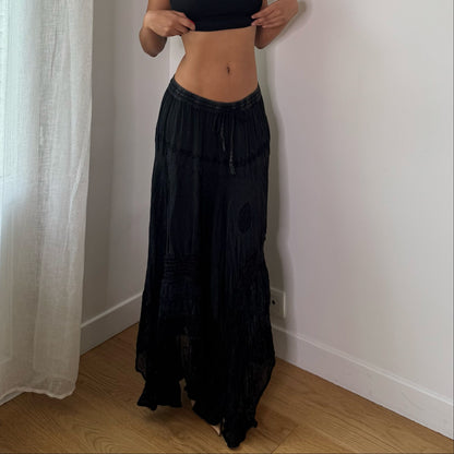 Vintage Black Sheer Lace Patchwork Maxi Skirt Euro Y2K (S/M)