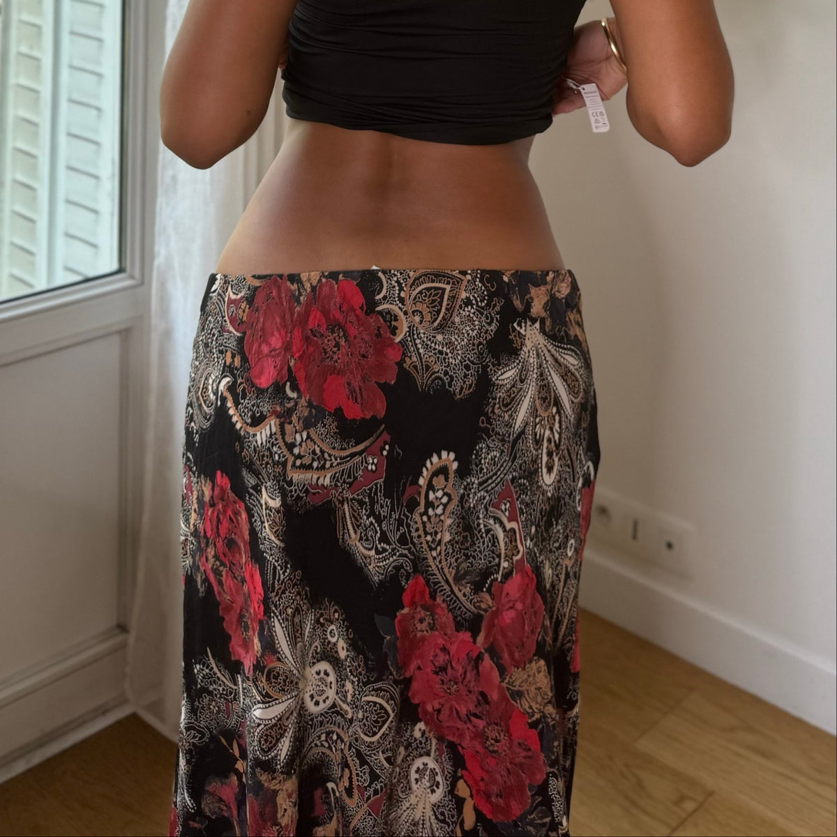 Vintage Italian Floral Paisley Mesh Maxi Skirt (S/M)