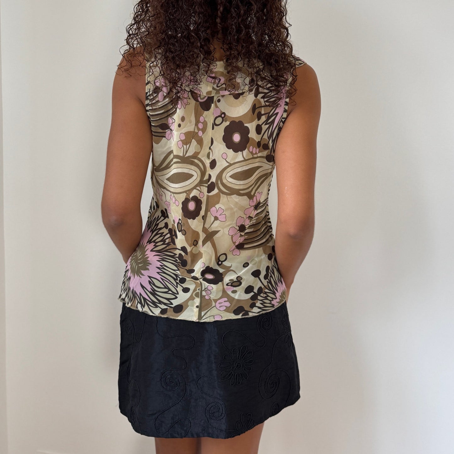 Vintage Benetton abstract floral lace-up top (M)