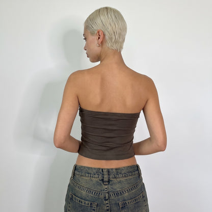 Vintage Italian Brown Beaded Strapless Tube Top (S)