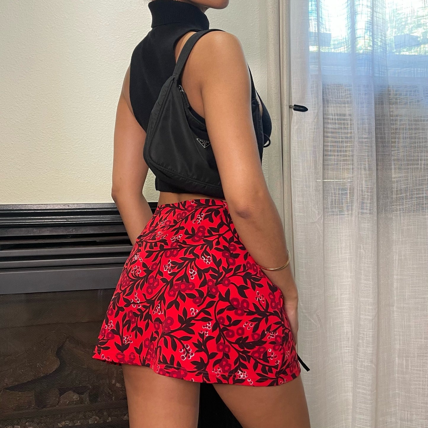 90s Red Floral Rom com Mini Skirt (XS)