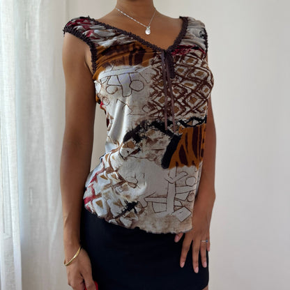 Vintage Abstract Layered Mesh Top (M)