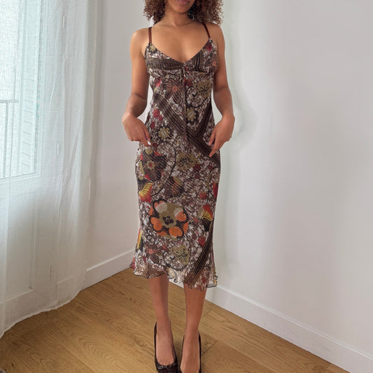 Vintage Italian Silk Metallic Mesh Slip Dress (S) ⠀