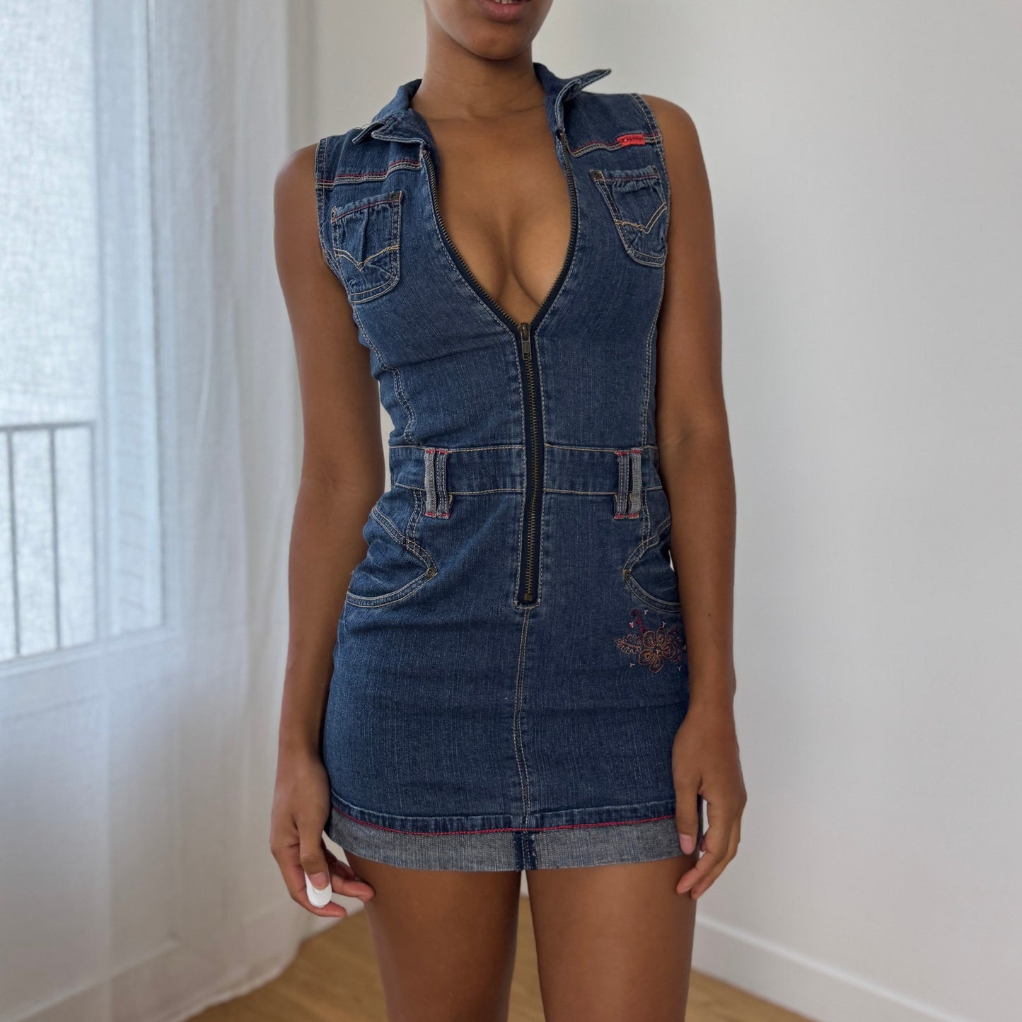 Vintage Y2K Denim Zip-Up Mini Dress (XXS/XS)