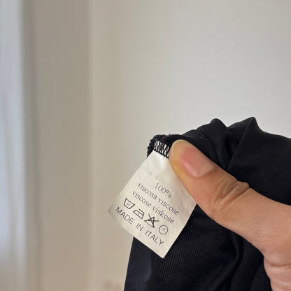 Vintage Italian Black Daisy Floral Mesh Midi Skirt Asymmetrical Ruffle Trim (S)