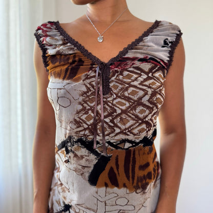 Vintage Abstract Layered Mesh Top (M)