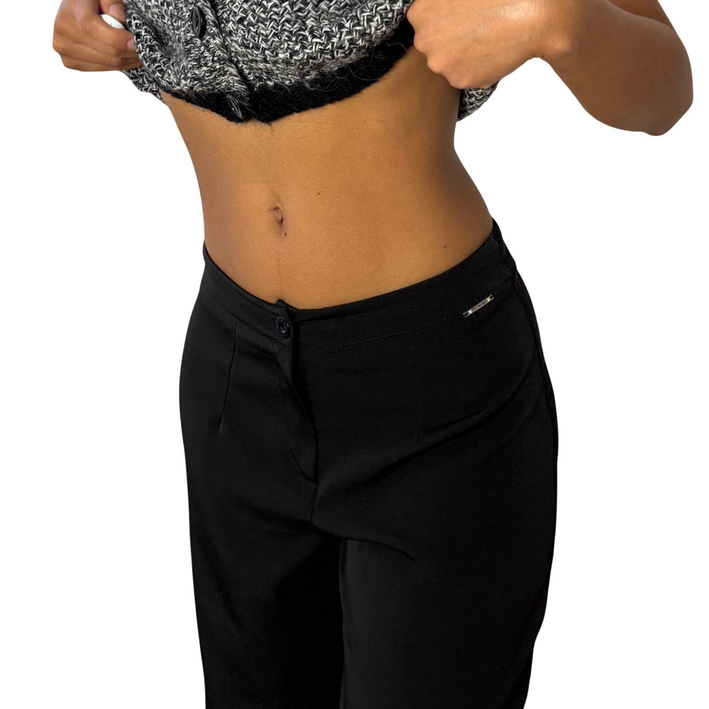 Vintage Italian black low rise tailored trousers with straight leg (XS)