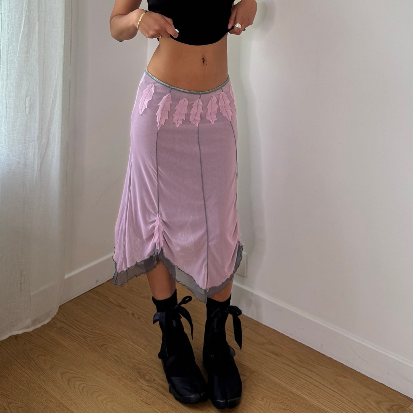 Vintage Pink Mesh Handkerchief Midi Skirt Deadstock Euro Y2K (S)
