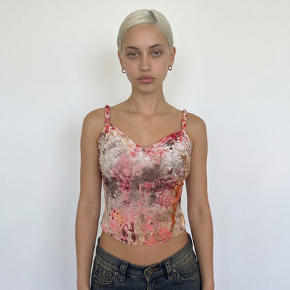 Vintage Abstract Print Mesh Cami Double Layered Roberta Scarpa Italy Y2K (S) ⠀