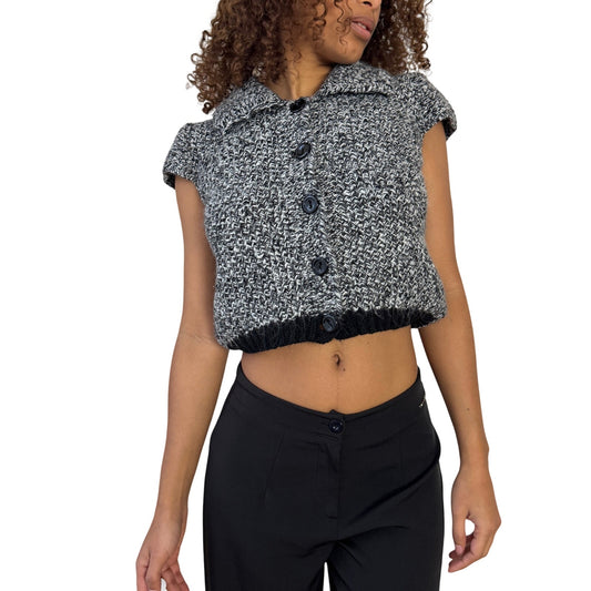 Vintage Italian grey marled knit slouchy short sleeve cardigan with button front (S)