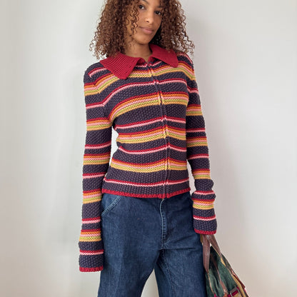 Vintage Onyx Italian Striped Knit Zip Cardigan (S/M)