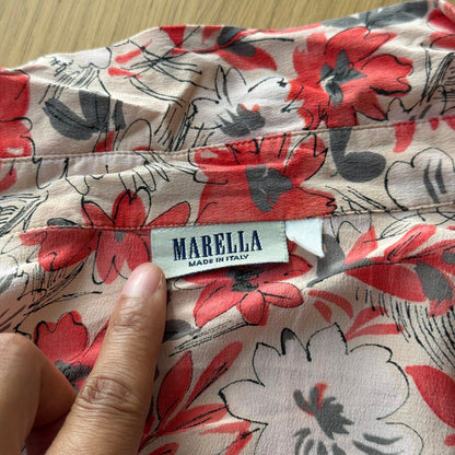 Vintage Pink Red Floral Silk Co-Ord Set by Marella (S) ⠀