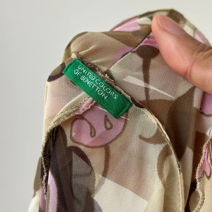 Vintage Y2K mesh abstract floral lace-up top (M)