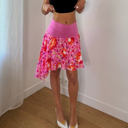 Vintage Pink Abstract Mesh Handkerchief Skirt Y2K (S)
