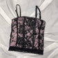 Vintage 90s black & pink bustier with embroideries lace up (S) Goth festival