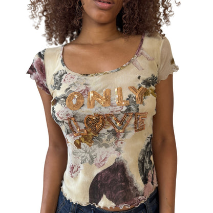 Italian Vintage Sonia Fortuna Mesh Sequin Baby Tee (Small)