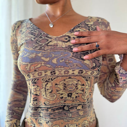 Vintage Sonia Fortuna Abstract Mesh Long Sleeve Top (S)