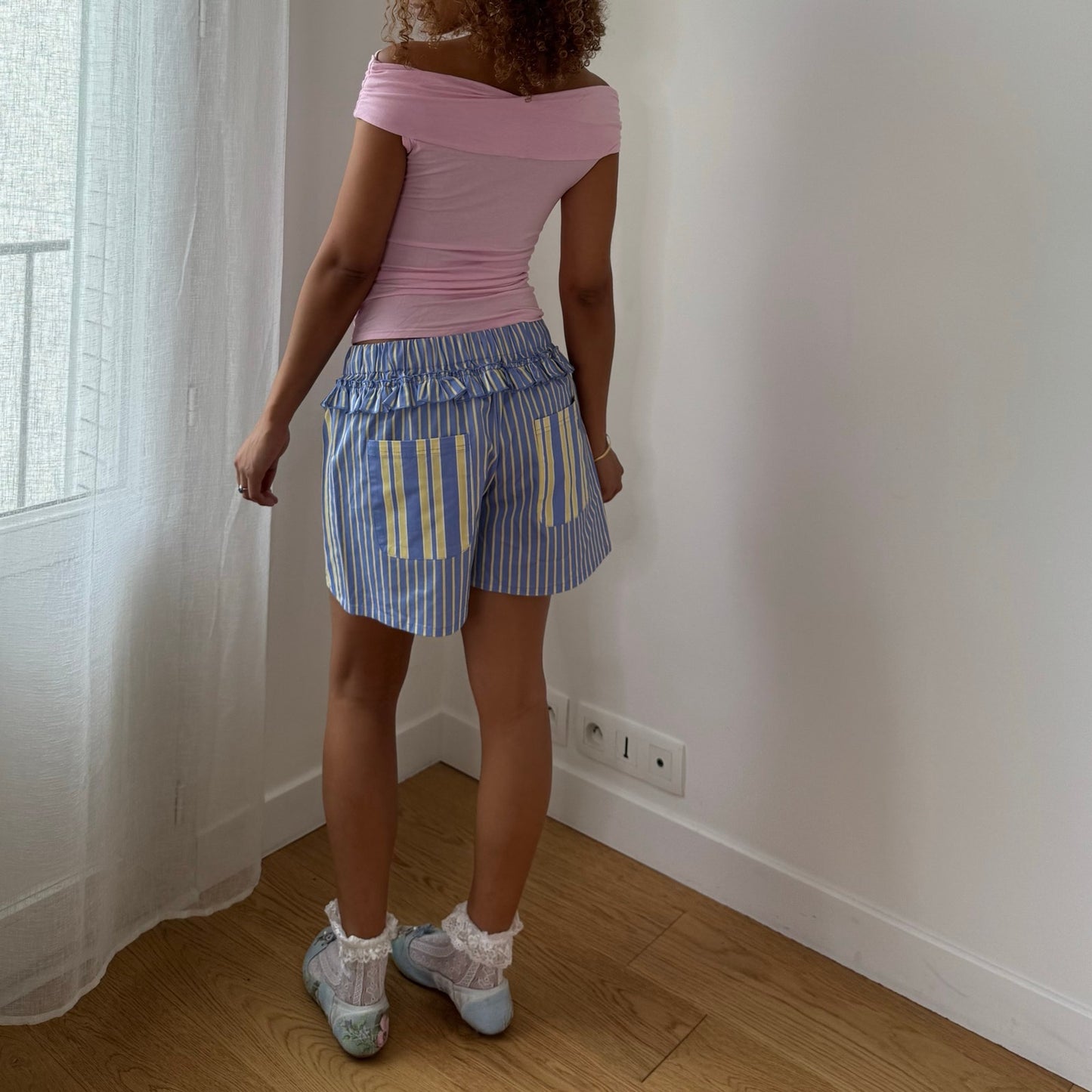 Vintage Pink Ruched Off Shoulder Top Slinky French Y2K (S)