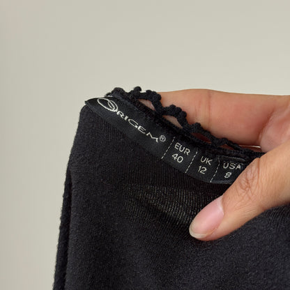 Vintage Italian black embroidered chiffon midi skirt with elastic waistband S/M