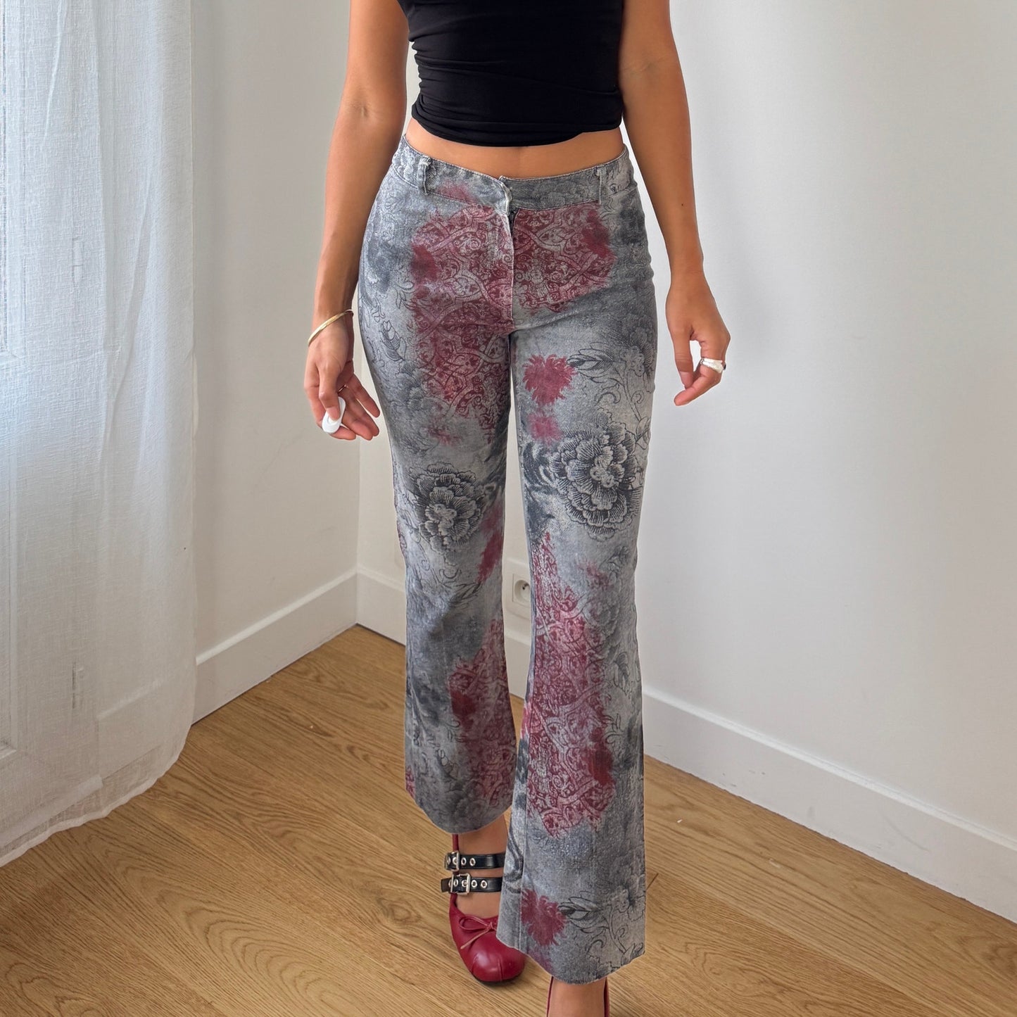 Vintage French abstract floral printed pants (XS/S)