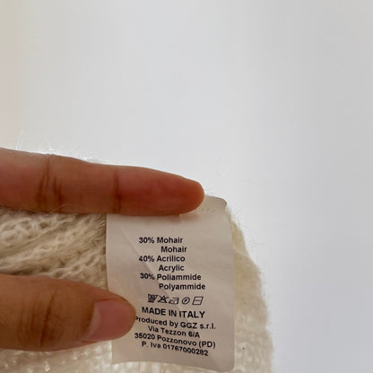Vintage Italian ivory mohair blend distressed rib knit turtleneck sweater one size