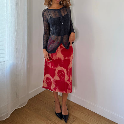 Italian Vintage Charcoal Grey/Blue Sheer Openwork Crochet Knit Long Sleeve Button Front Cardigan