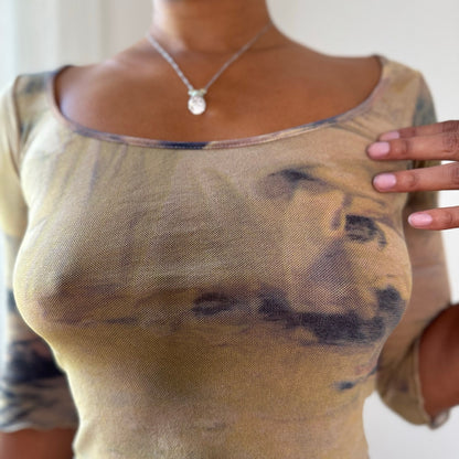 Vintage Sonia Fortuna Abstract Semi-Sheer Mesh Top (S)