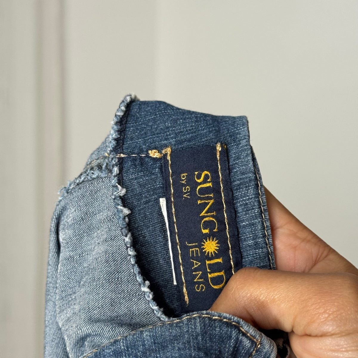 Vintage Y2K Blue Denim Midi Skirt with Flared Hem Panel Stitching & Back Zip Closure