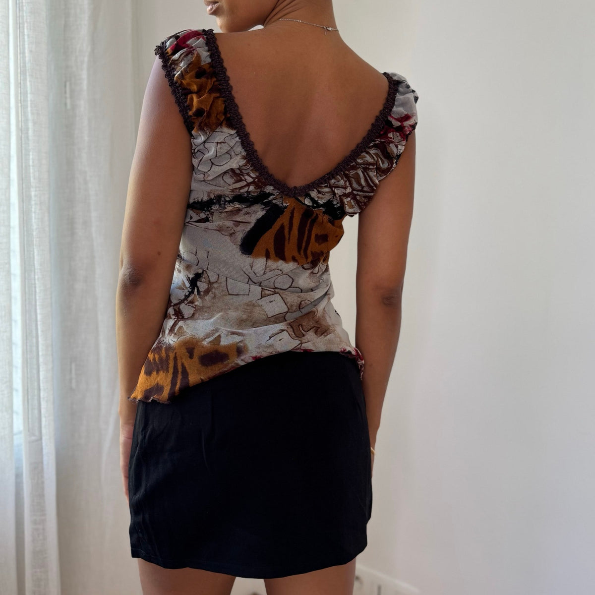 Vintage Abstract Layered Mesh Top (M)