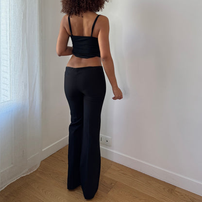 Vintage black low rise flare pants bootcut minimal stretch Y2K Italy (XS)