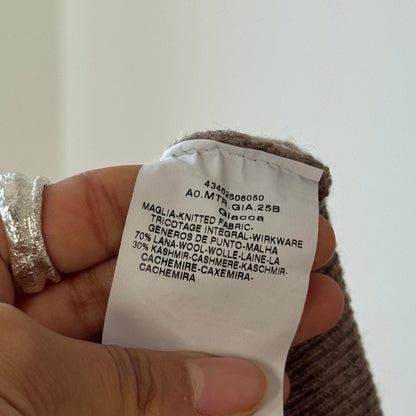 Vintage Marella Taupe Wool Cashmere Cardigan Fringe Collar (S)