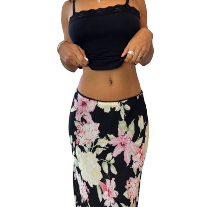 Euro Vintage black floral mesh midi skirt (Small)