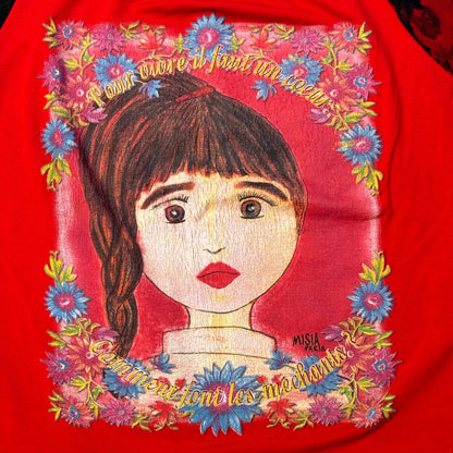 Rare! French Vintage 00s slinky girl graphic baby tee (XS/S)