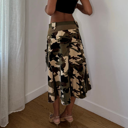 Vintage Italian Camo Cargo Midi Skirt (S)