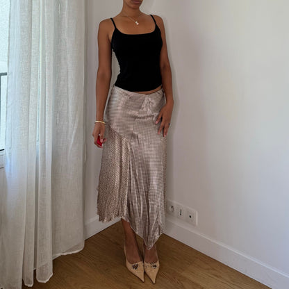 Vintage Italian Polka Dot Satin Asymmetric Midi Skirt (S)