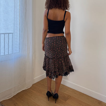 Vintage Italian silk floral ruffle skirt (Small)