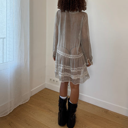 Vintage Italian Sheer Silk Embroidered Mini Dress (S/M)