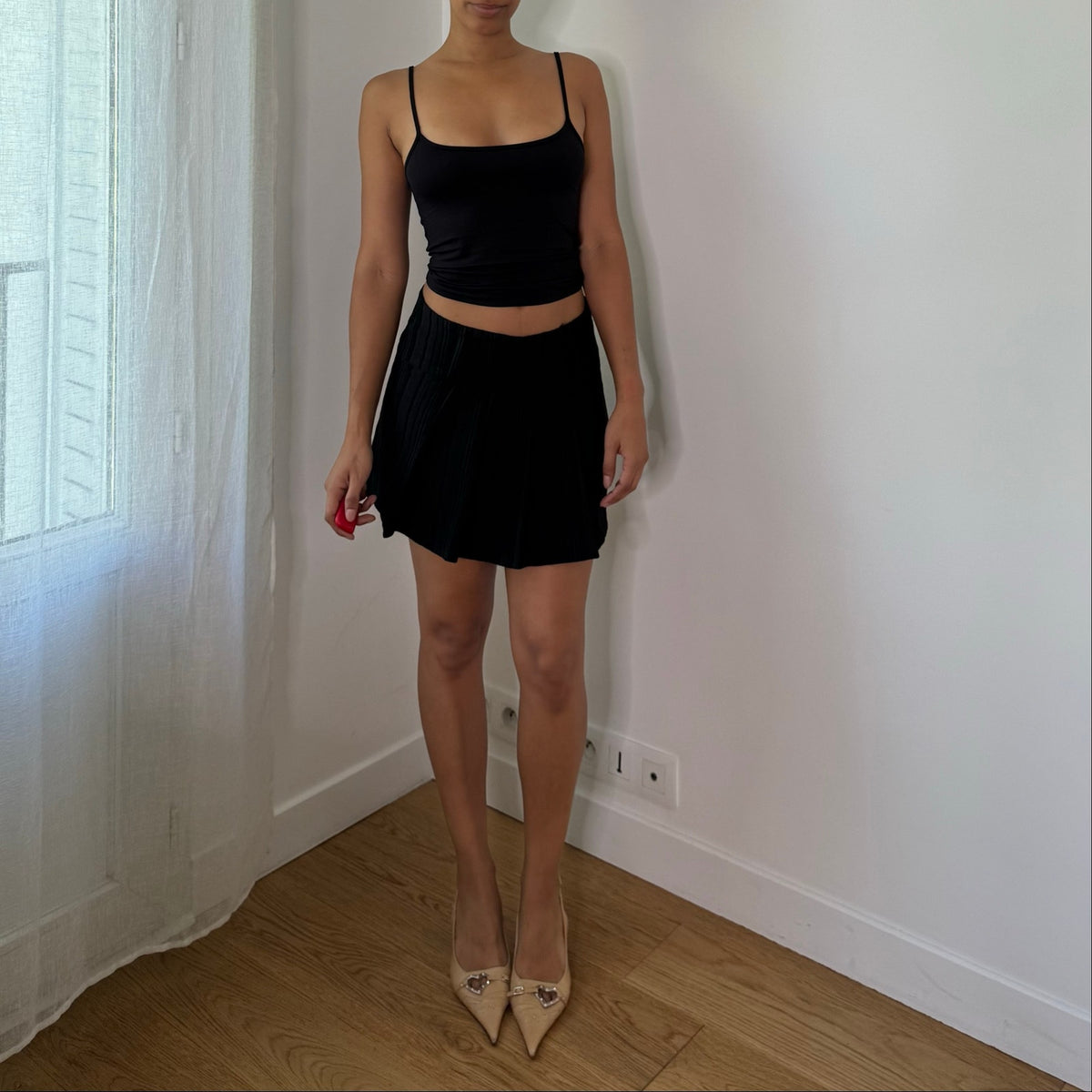 Vintage Italian Black Pinstripe Pleated Mini Skirt (S)