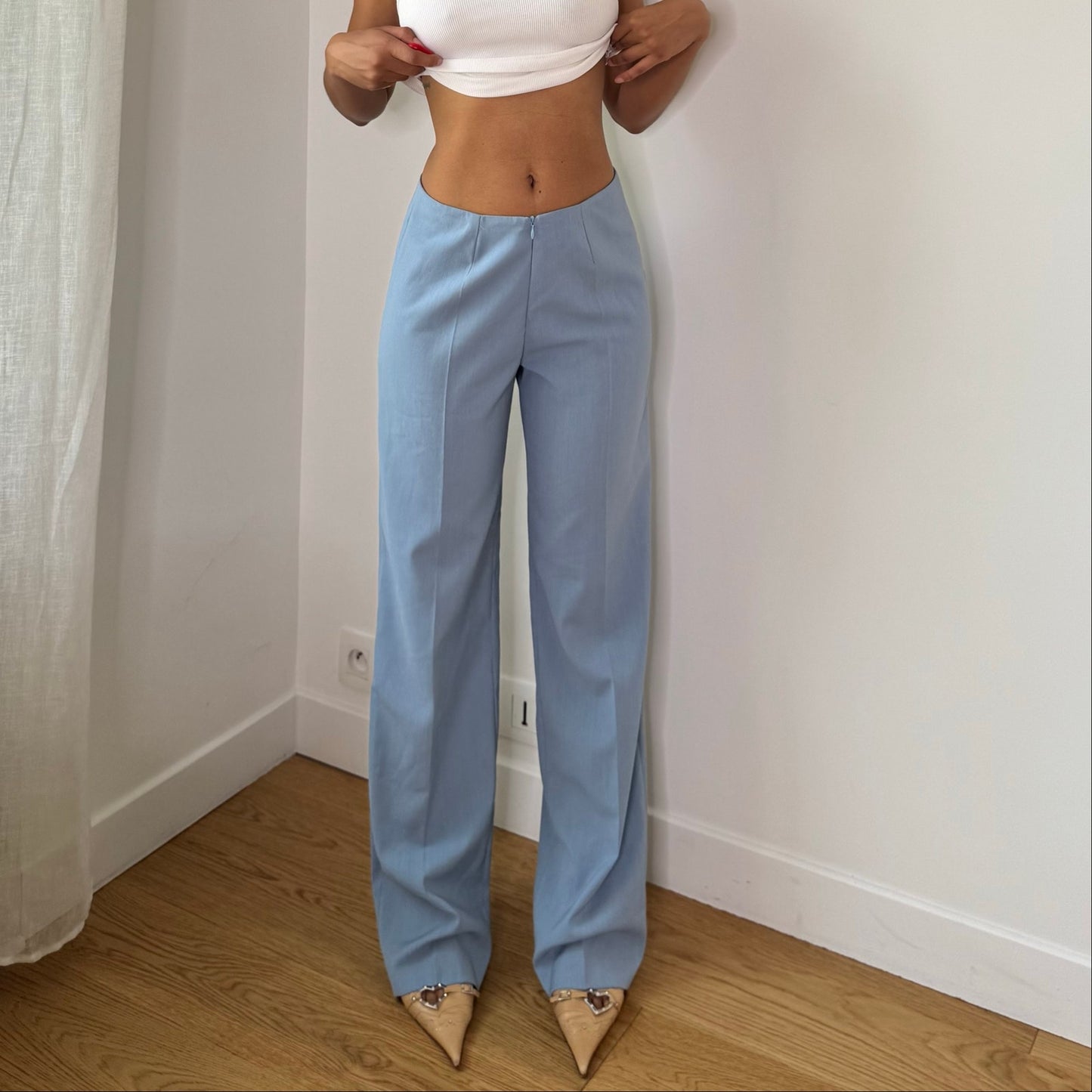 Vintage Baby Blue Wool Blend Trousers Italian Deadstock Y2K (XS/S)