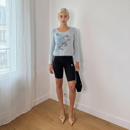 Vintage Baby Blue Mohair Blend Sequin Floral Sweater Italian Y2K (S/M)