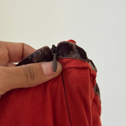 Euro Vintage French Red/Orange Printed Midi Skirt (XS)