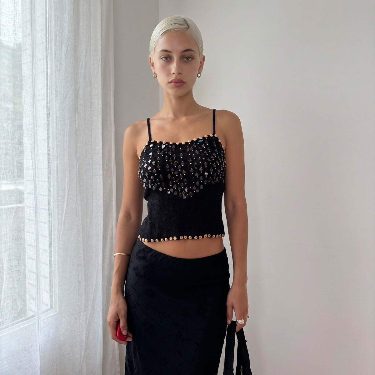 Vintage Italian Black Beaded Sequin Cami (S/M)