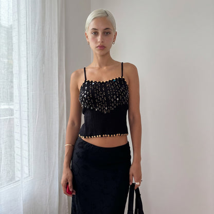 Vintage Italian Black Beaded Sequin Cami (S/M)