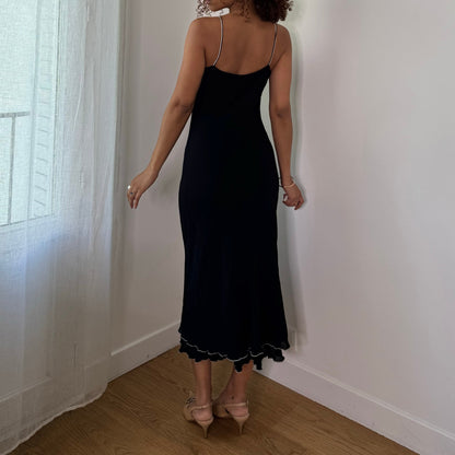 Vintage Black White Layered Mesh Cowl Neck Maxi Dress Euro Y2K (S)