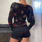 Sourced in Italy - Vintage 00s micro mesh romantic floral long sleeves blouse S