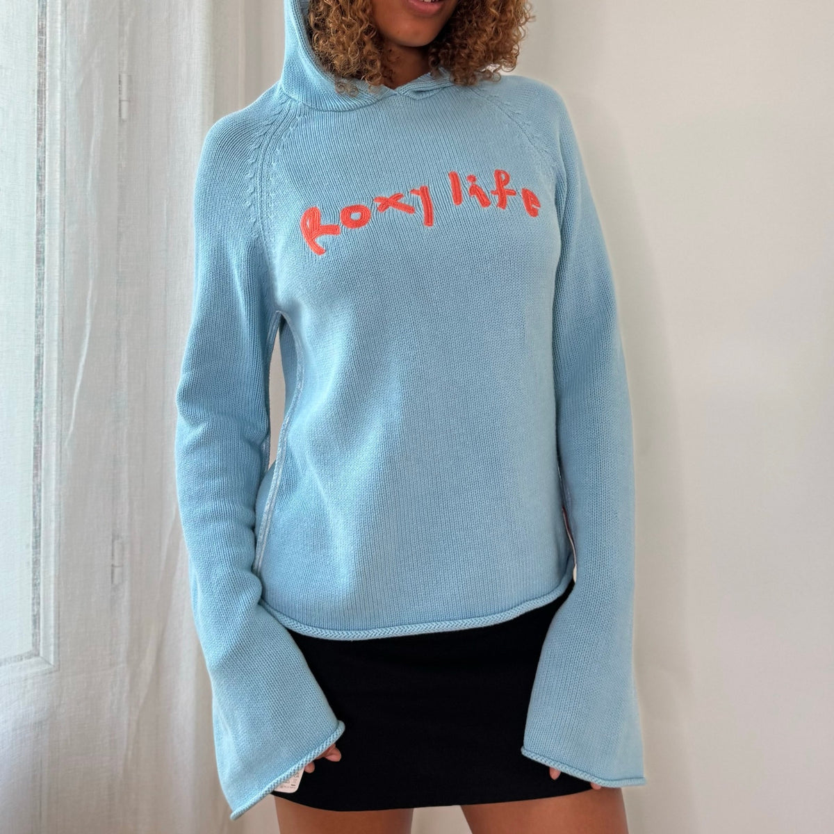 Vintage Roxy Blue Hooded Knit Sweater (S)