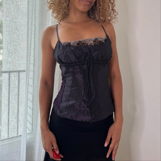 Vintage Dark Purple Satin Corset Cami Top Siste's Italian Y2K (S)