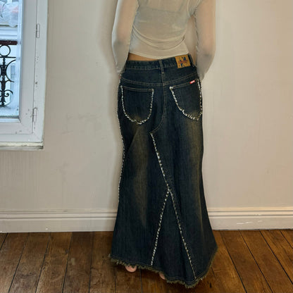 Vintage Flared Denim Maxi Skirt (S)